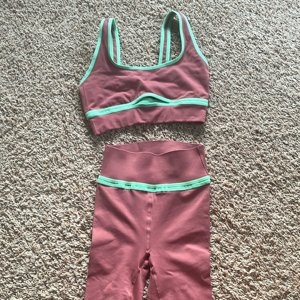 Fabletics Pink and Green Leggings Set